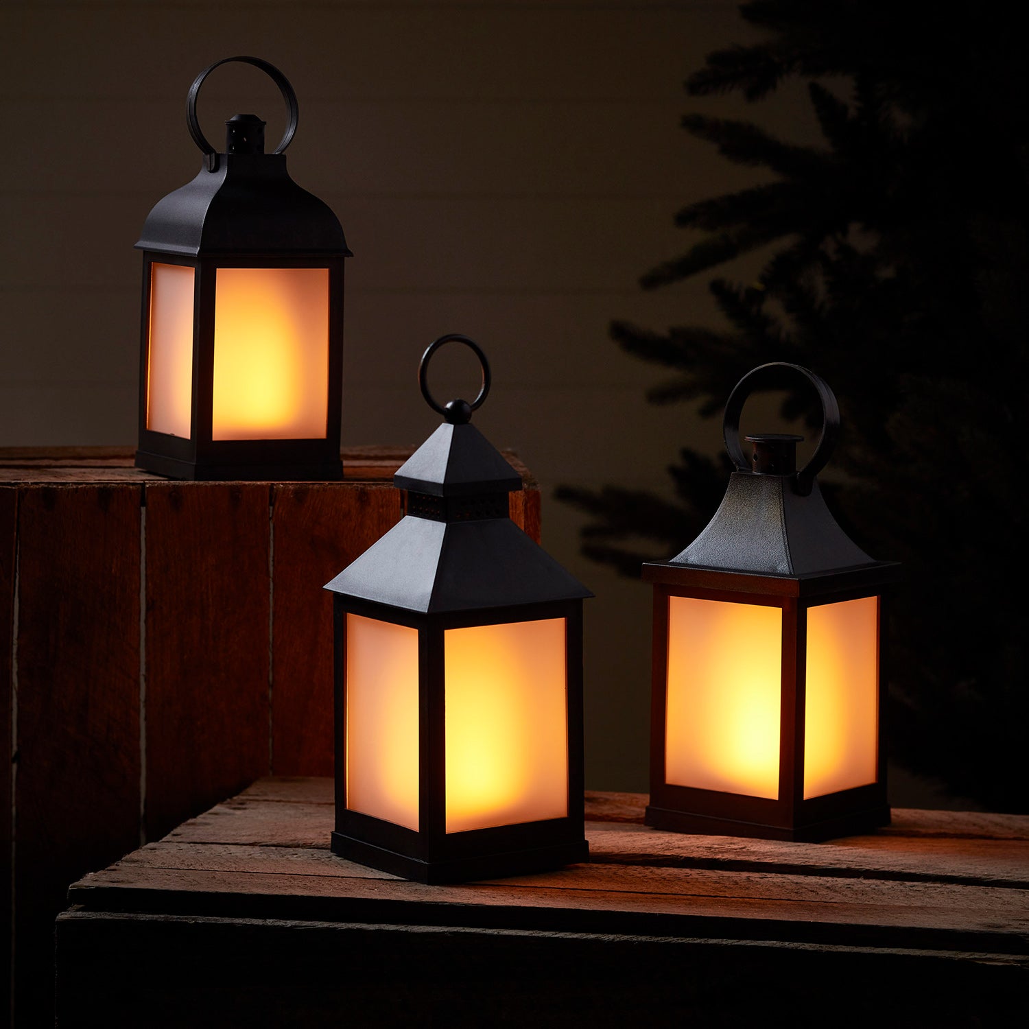 Lanterne LED, lot de 16, Chandelle avec effet flamme, pour extérieur,  lanterne nostalgique, H 23 cm, noir