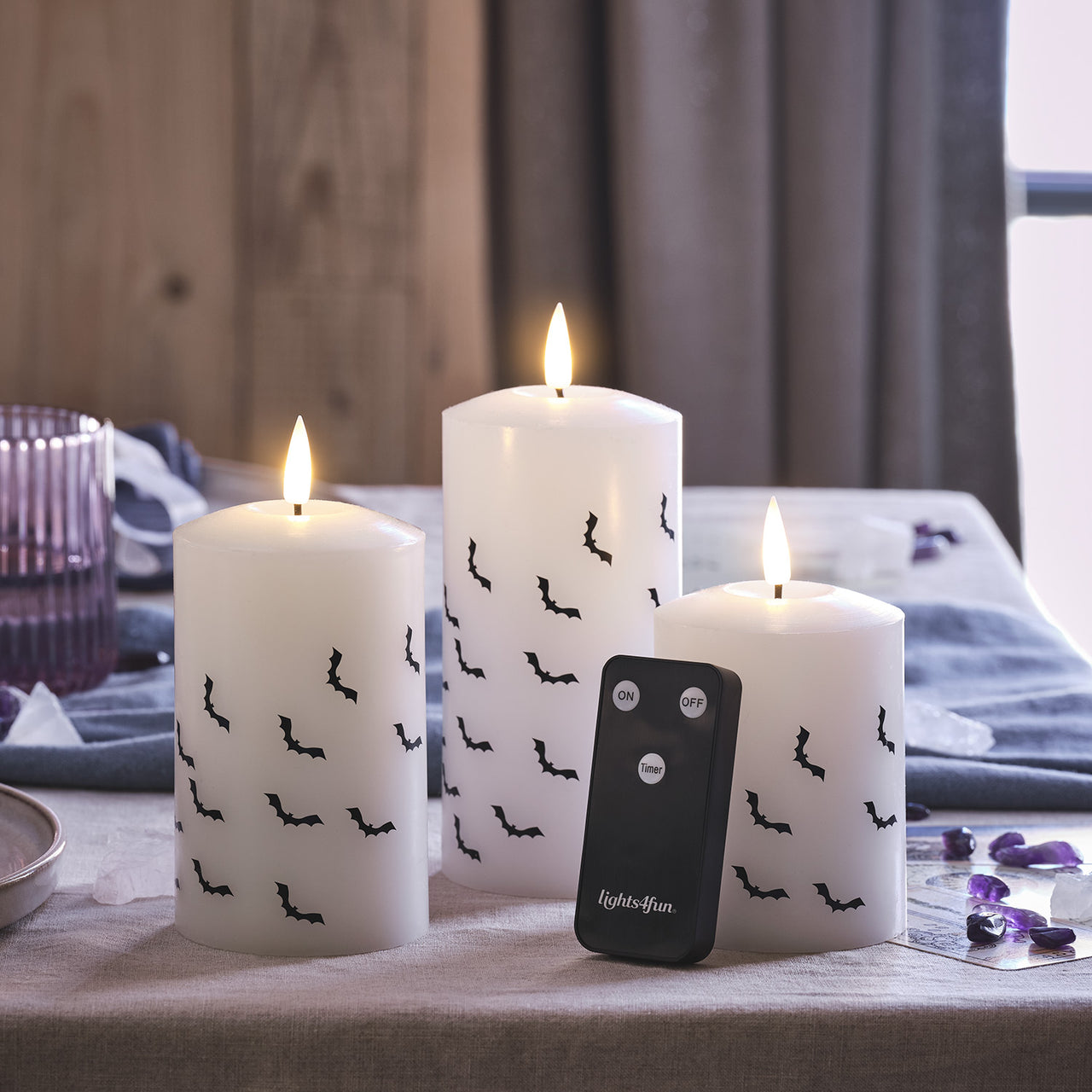 3 Bougies Piliers TruGlow® à Motif Chauve-souris