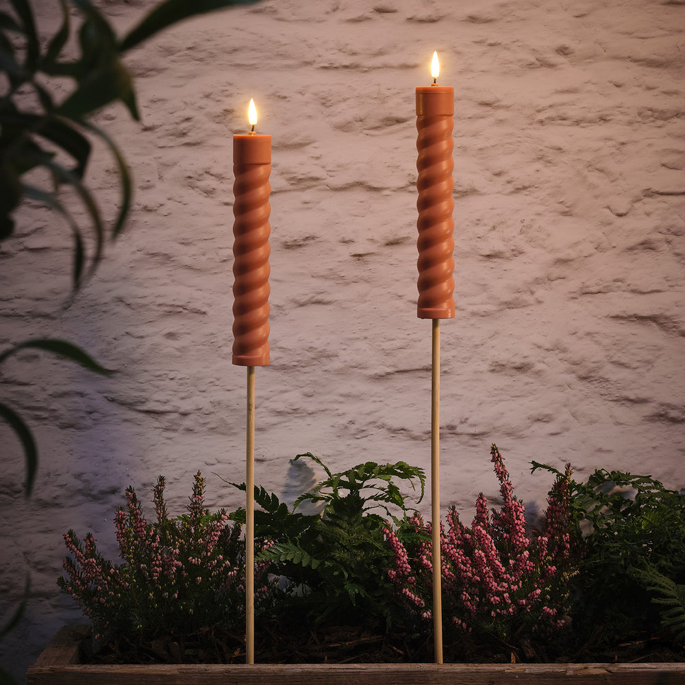 Lot de 2 Bougies Torches Solaires TruGlow® Couleur Terracotta