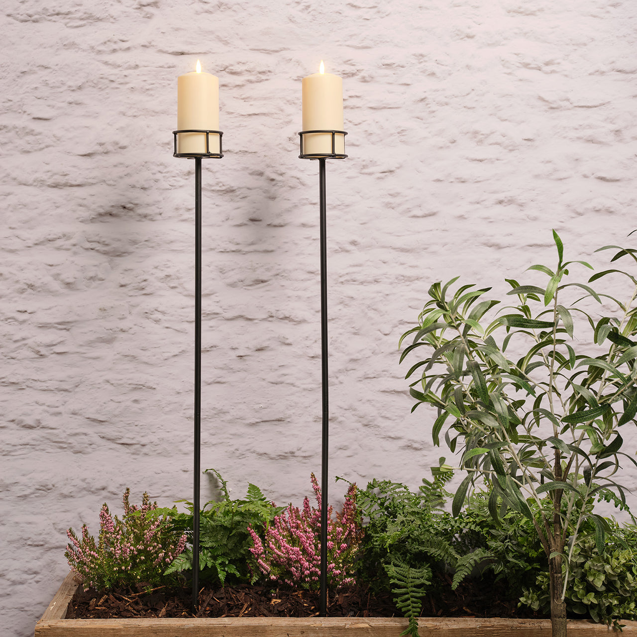 Lot de 2 Piquets Porte-bougie Photophores d'Extérieur à Planter