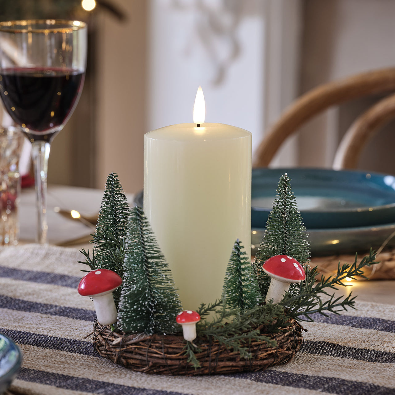 Couronne de Noël pour Bougie, à Sapins et Champignons