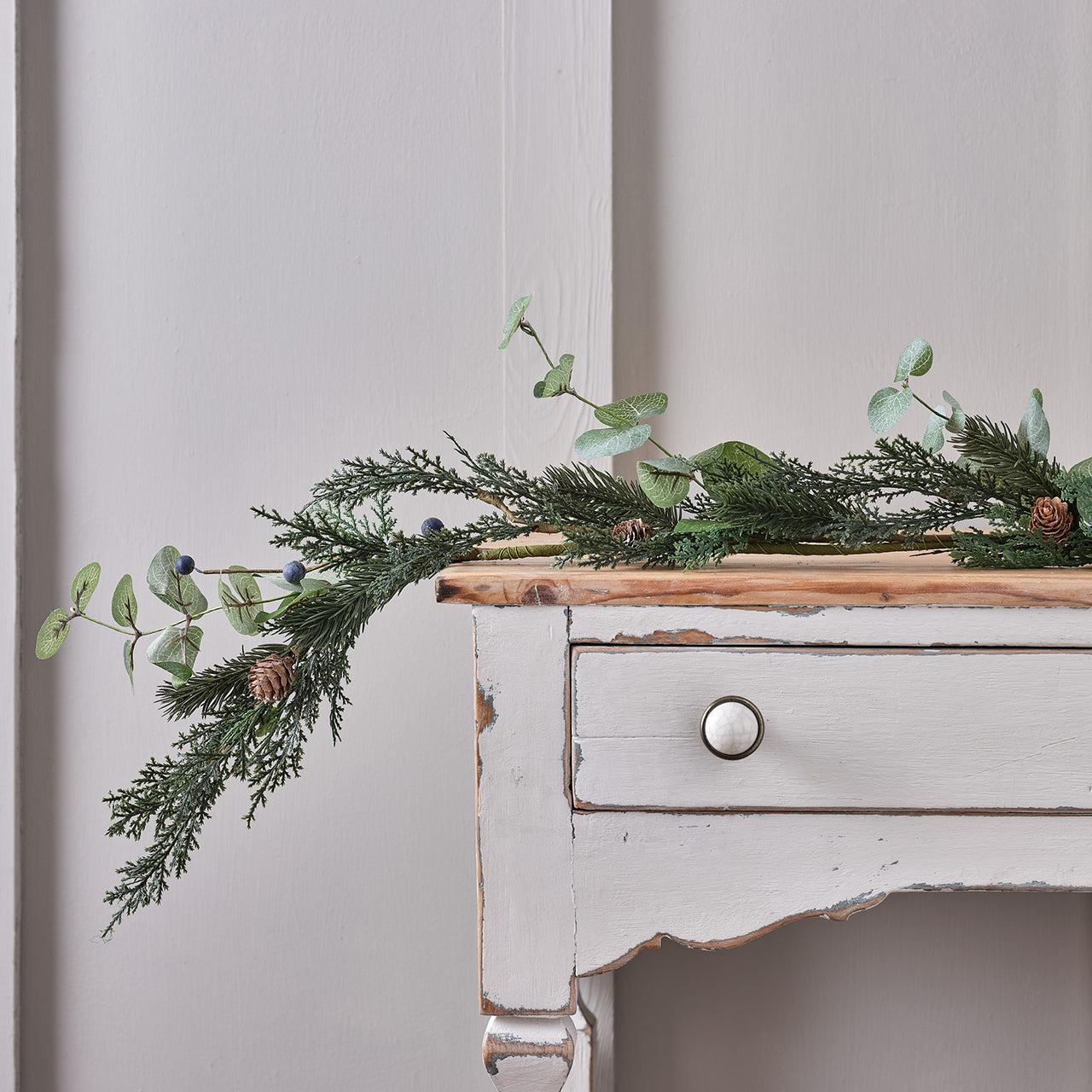 Lot de Couronne et Guirlande de Noël Classique à Baies et Pommes de Pin