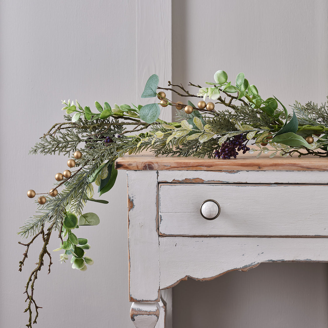 Lot de Couronne et Guirlande de Noël Classique à Baies dorées