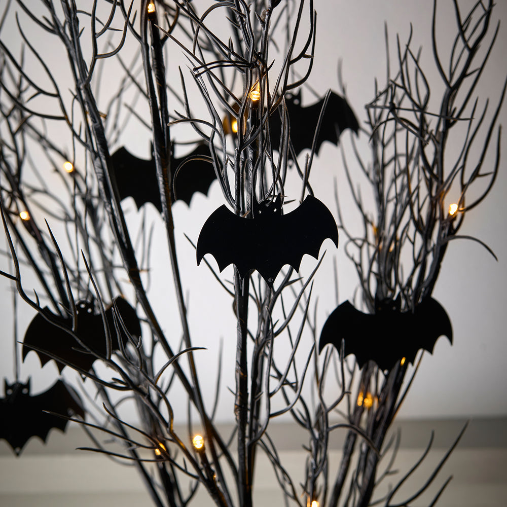 Lot de 3 Piquets Décoratifs Branches Mortes avec Chauve-souris pour Halloween