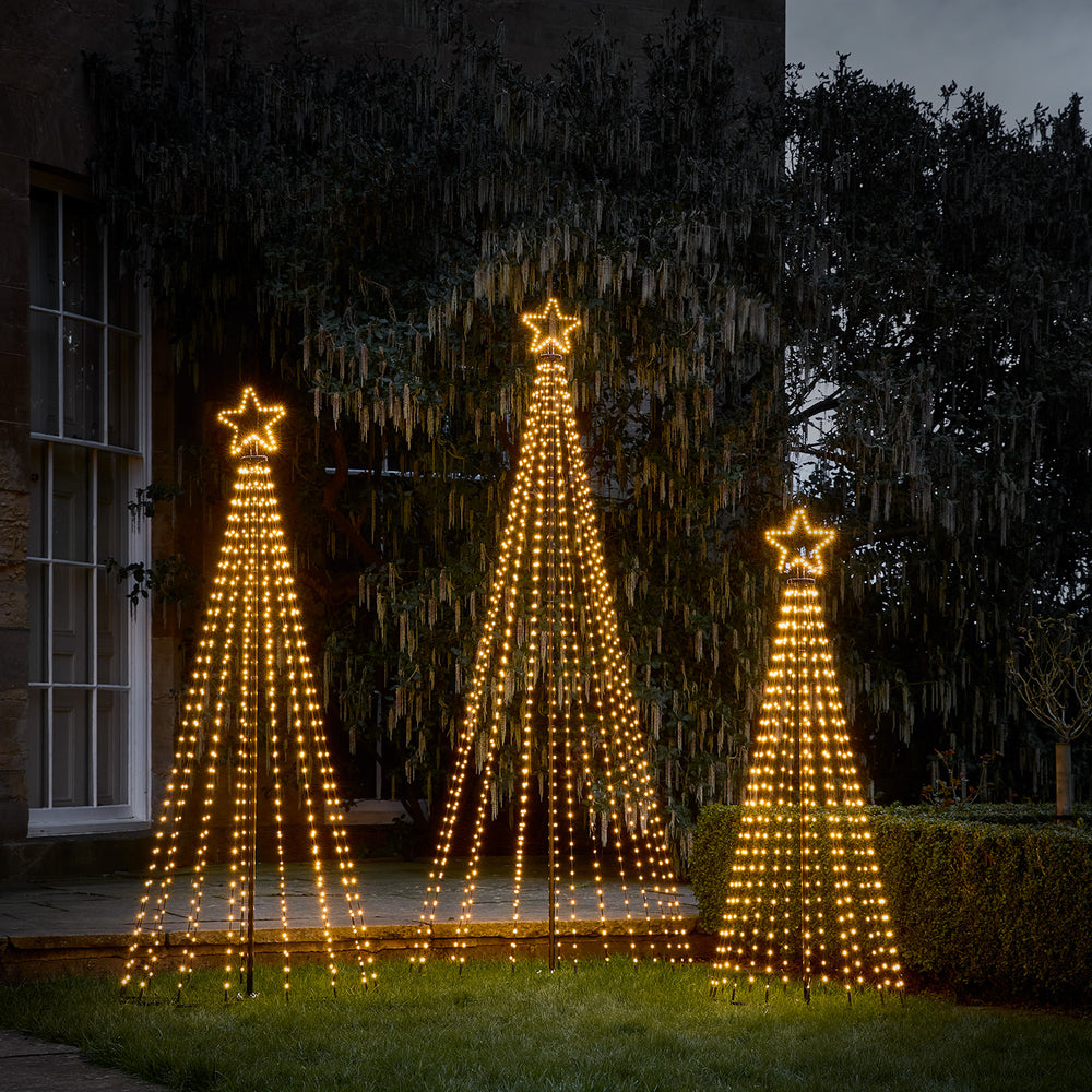 Lot de 3 Sapins de Noël Cônes Lumineux d’Extérieur à LED Blanc Chaud