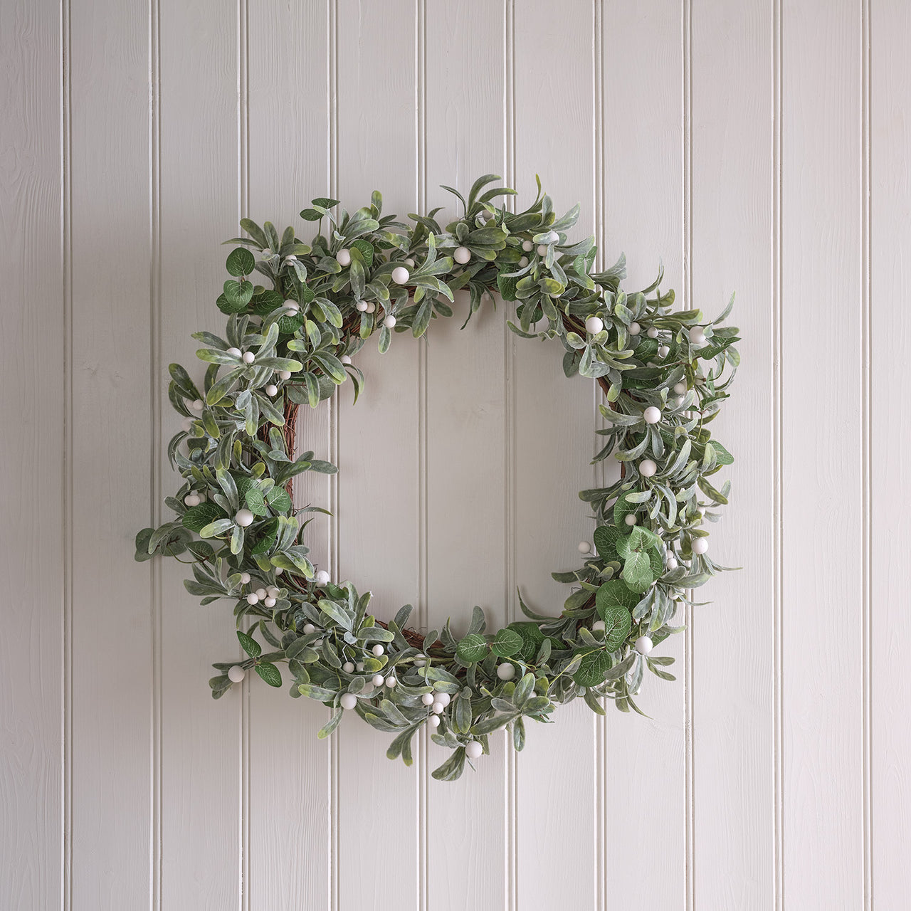 Couronne de Noël Pré-éclairée de 60 cm, en Gui et Eucalyptus