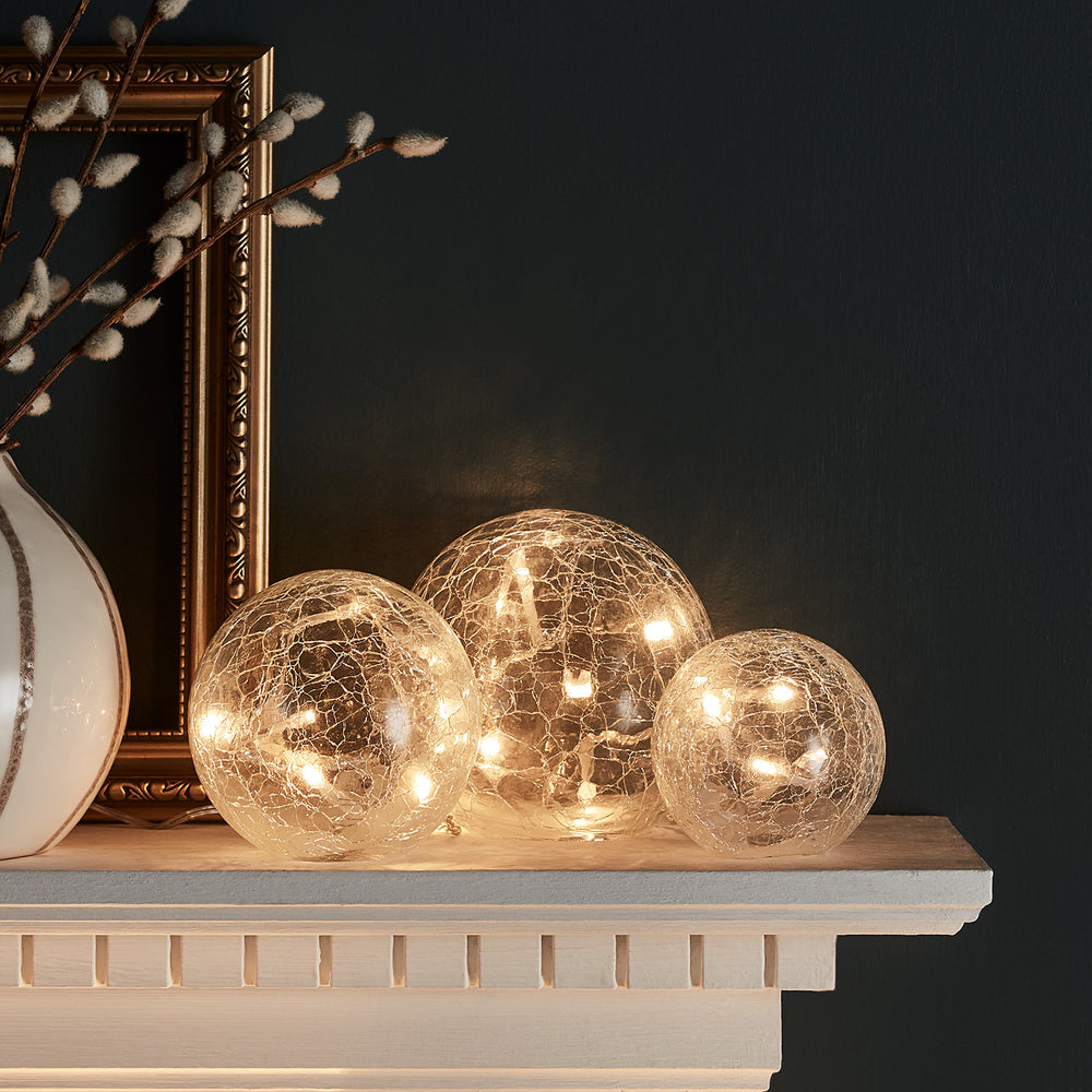 3 Boules Lumineuses en Verre Craquelé à Brancher ou à PIles