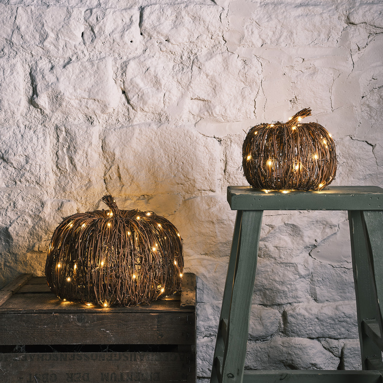 Lot de 2 Citrouilles Lumineuses en Rotin