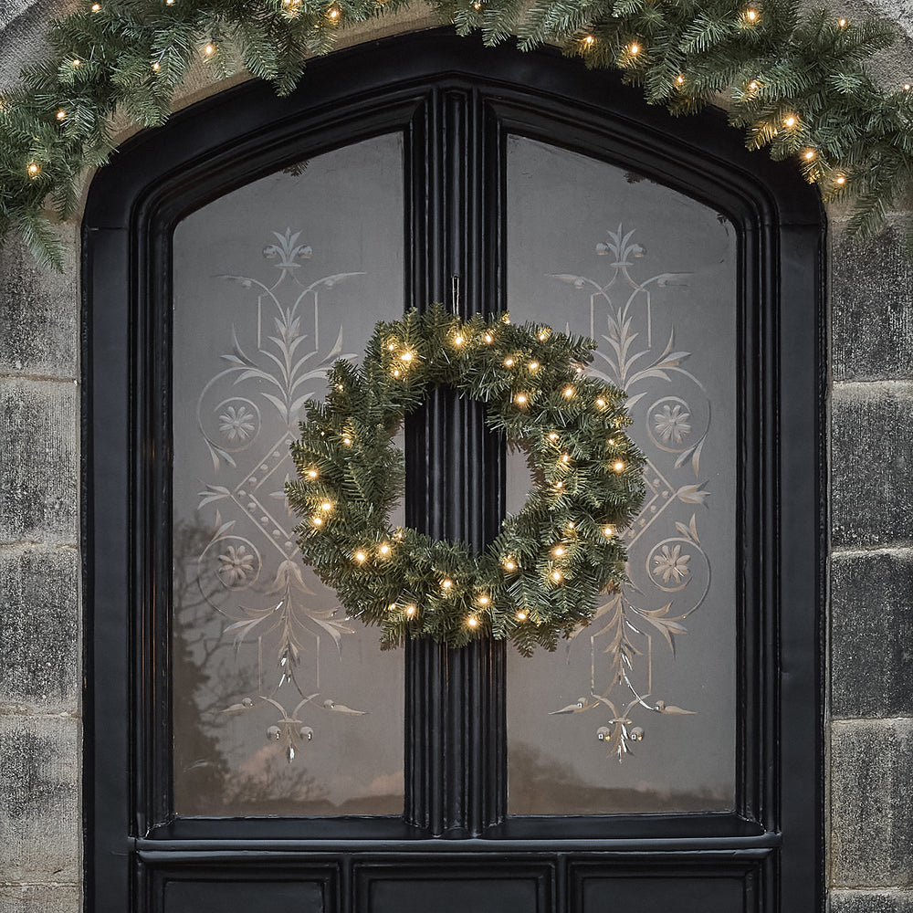 Couronne de Noël Pré-éclairée de 50 cm en Sapin