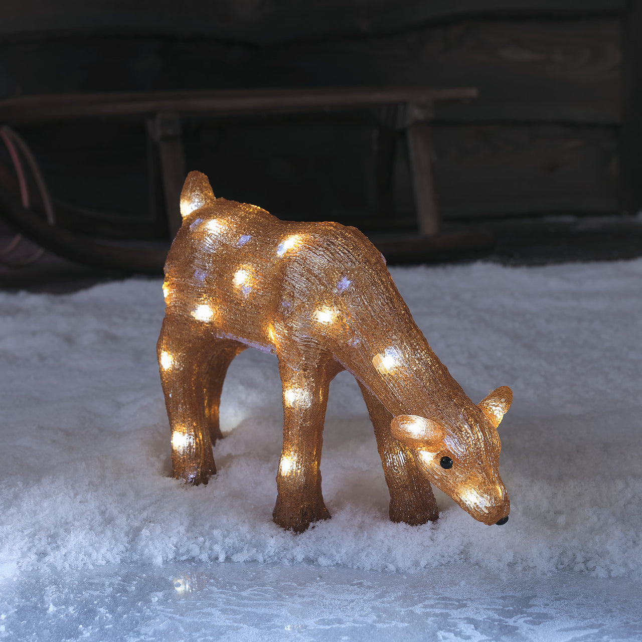 Biche Lumineuse à Piles de 26 cm au Pâturage, Figurine de Noël en Acrylique