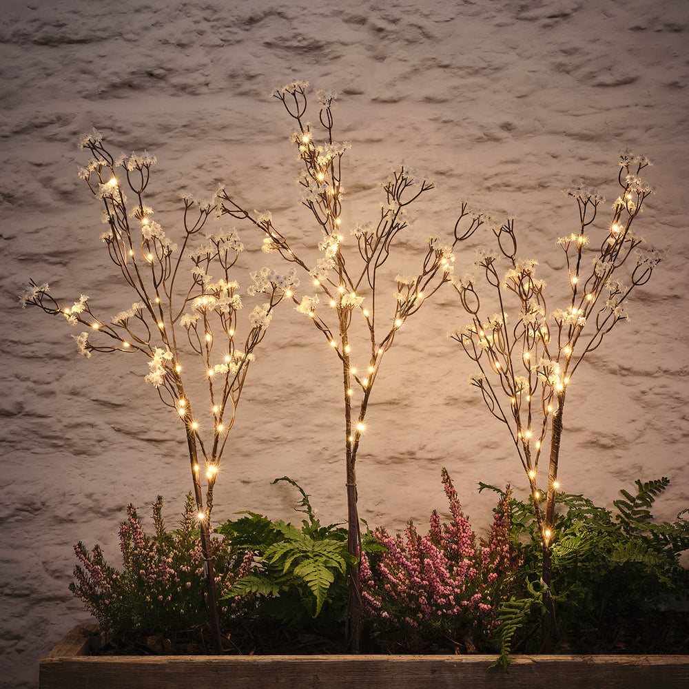 Lot de 3 Branches Lumineuses à Fleurs Blanches