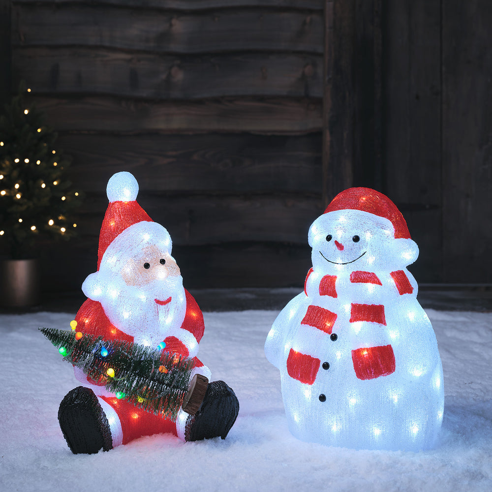 Père Noël Lumineux en Acrylique avec Sapin à Guirlande Multicolore