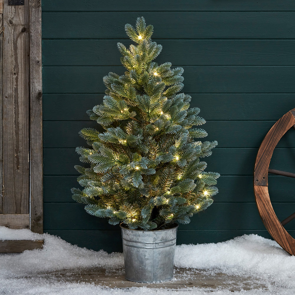 Sapin de Noël Pré-éclairé de 90 cm en Pot, pour l'Extérieur