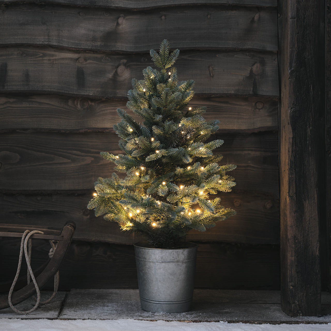 Sapin de Noël Pré-éclairé de 90 cm en Pot, pour l'Extérieur