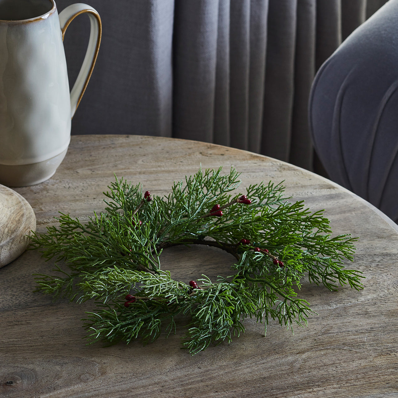 Couronne de Noël pour Bougie avec Baies Rouges