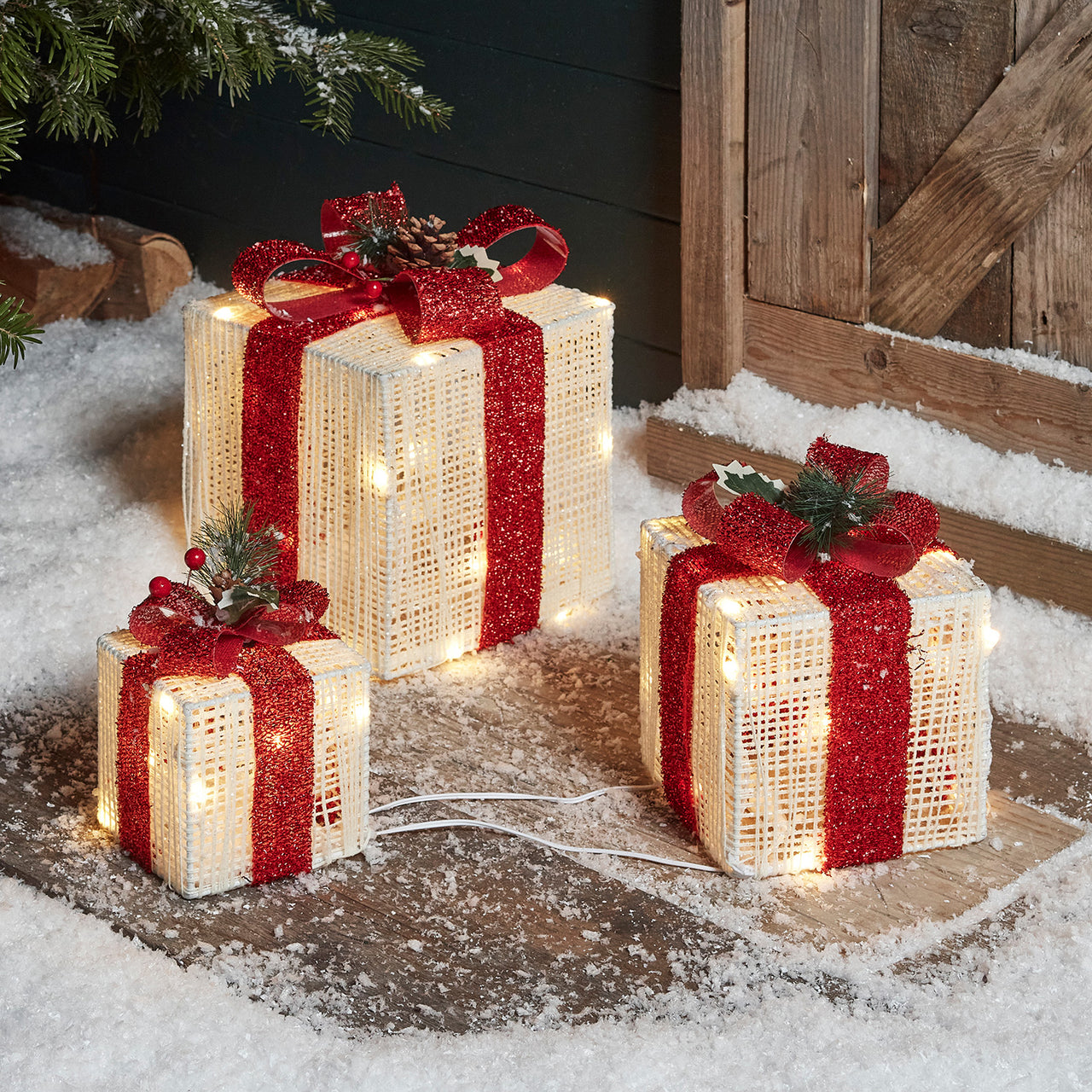 Lot de 3 Décorations Lumineuses Cadeaux De Noël