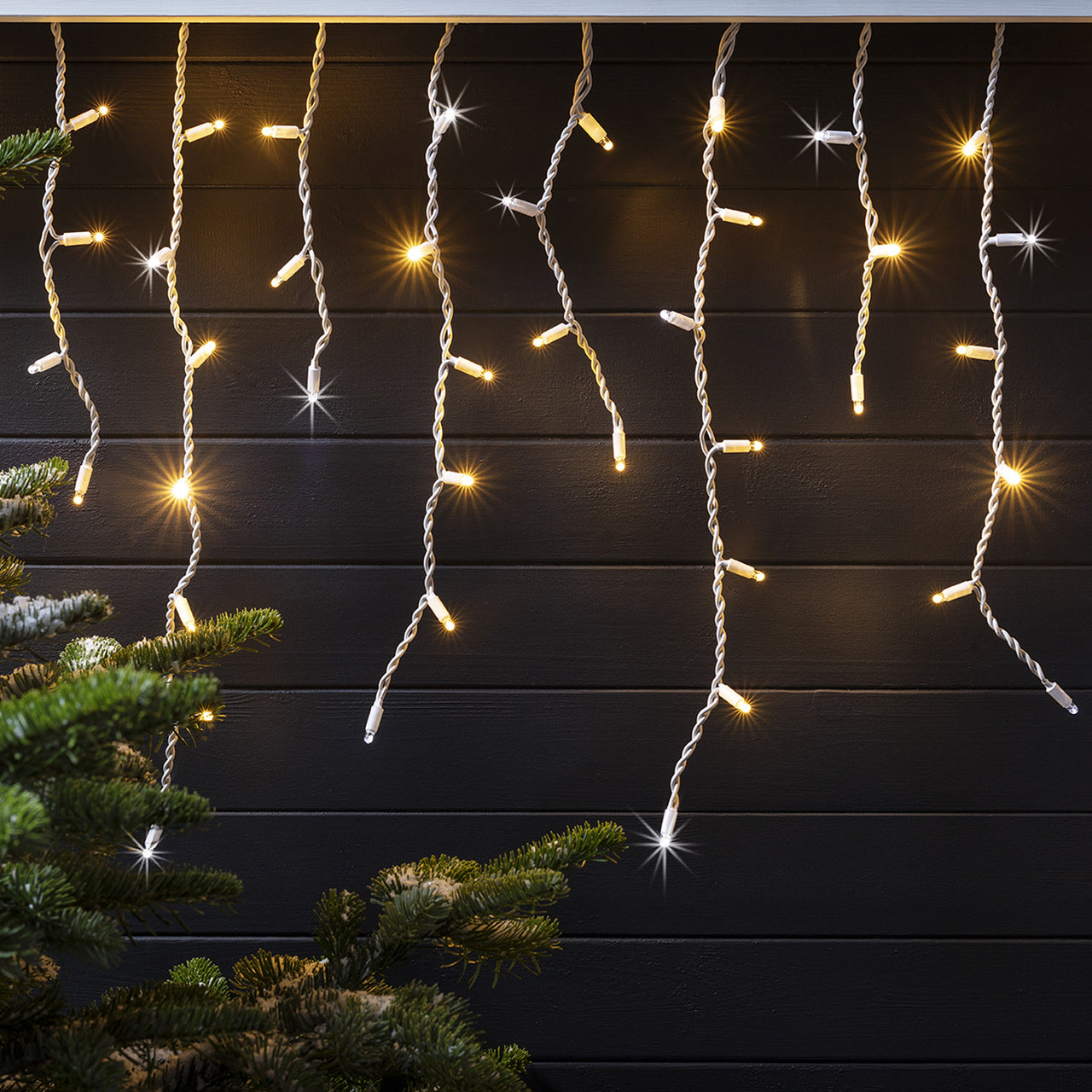 Rideaux Lumineux de Noël LED 230V 12 descentes blanc chaud